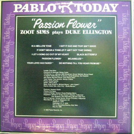 ３枚で送料無料【米Pablo Today】Zoot Sims/Passion Flower - Zoot Sims Plays Duke Ellington_画像3
