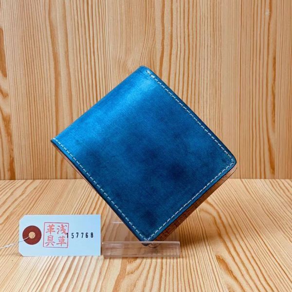 [.. leather .]b ride ru leather men's purse folding twice purse new goods cow leather long wallet cow leather 1 jpy hand made coin case card inserting blue 