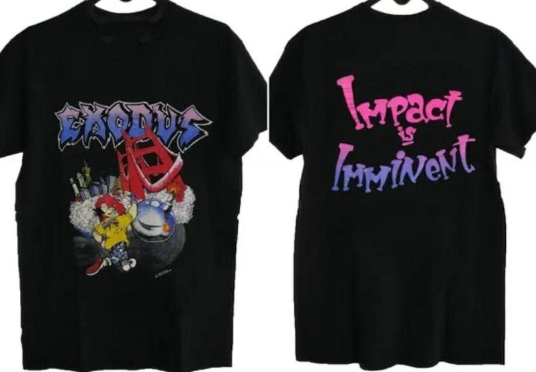 今回で終了します！ 超希少！ EXODUS エクソダス 「impact is imminent」 80’s バンド Tシャツ Lサイズ 復刻版 輸入品 国内未発売！の画像1