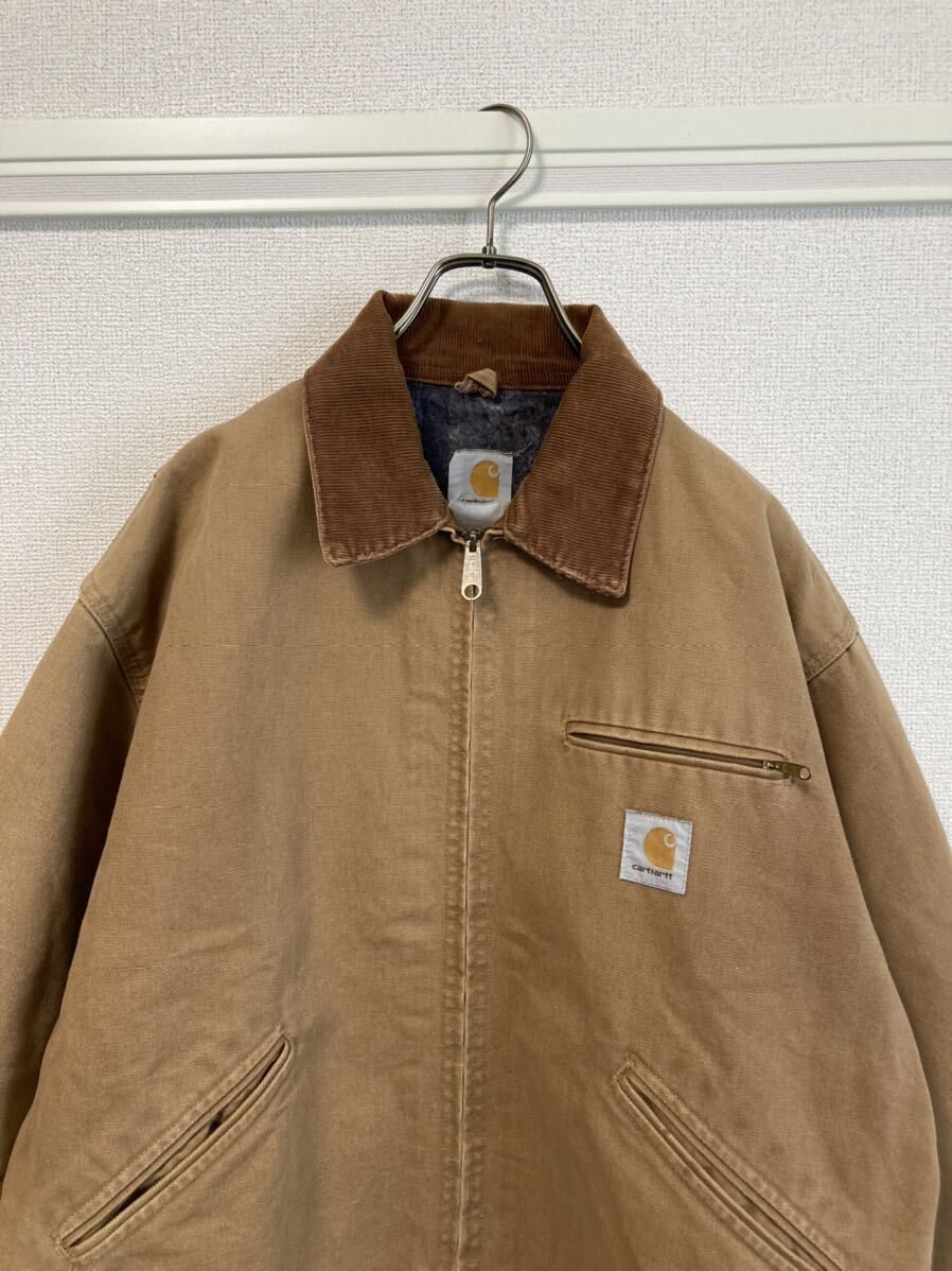 90s Carhartt カーハート デトロイトジャケット ダック ワーク ビンテージ キャメル サイズL位☆80s カバーオール サンタフェ アクティブの画像9