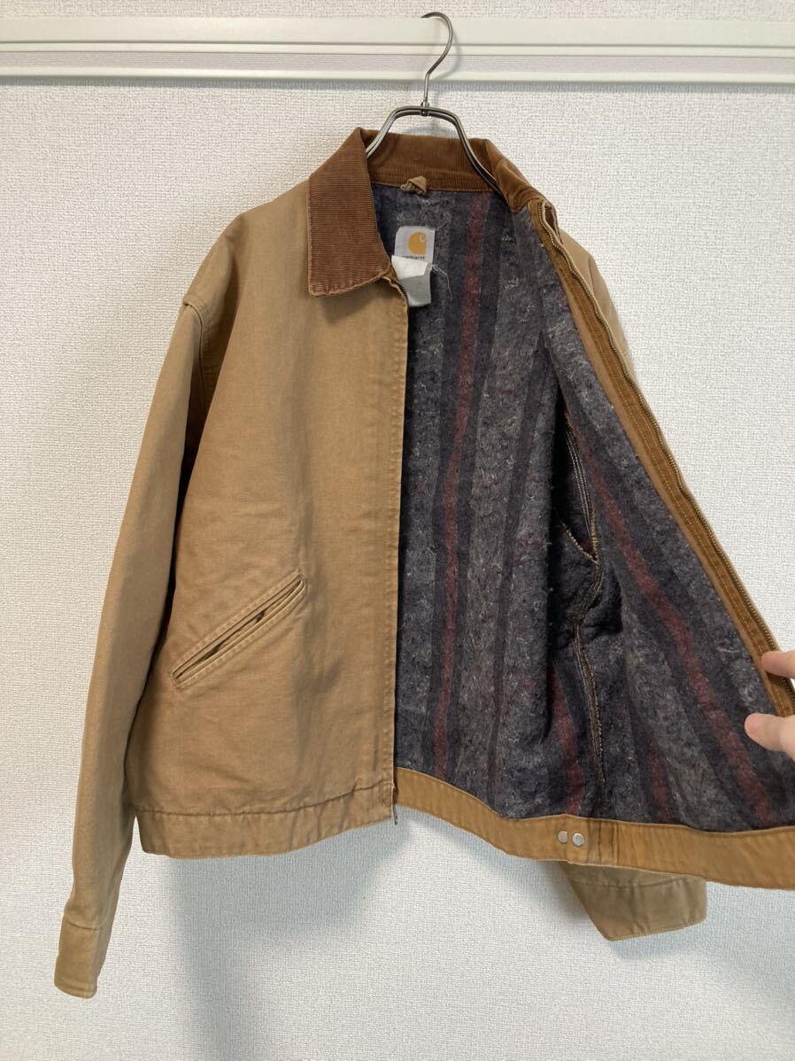 90s Carhartt カーハート デトロイトジャケット ダック ワーク ビンテージ キャメル サイズL位☆80s カバーオール サンタフェ アクティブの画像3