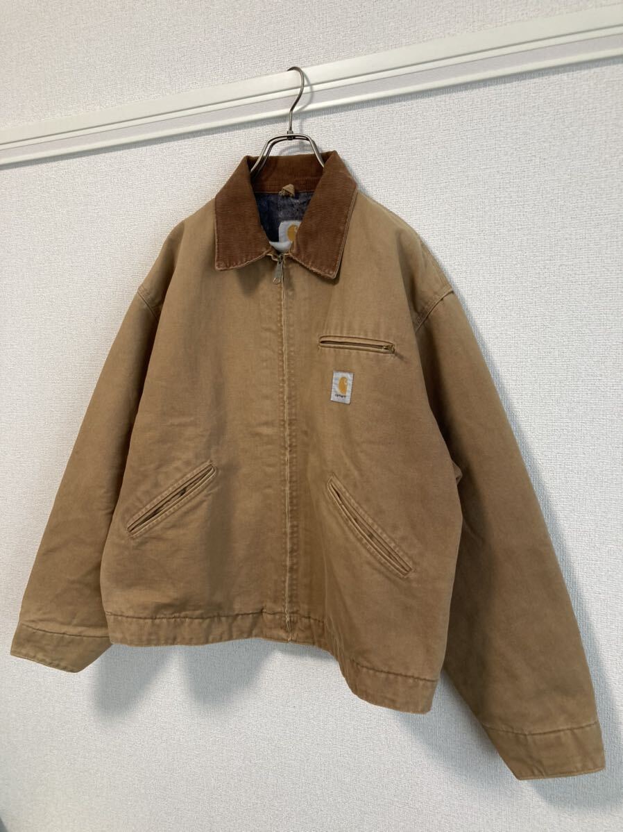 90s Carhartt カーハート デトロイトジャケット ダック ワーク ビンテージ キャメル サイズL位☆80s カバーオール サンタフェ アクティブの画像10