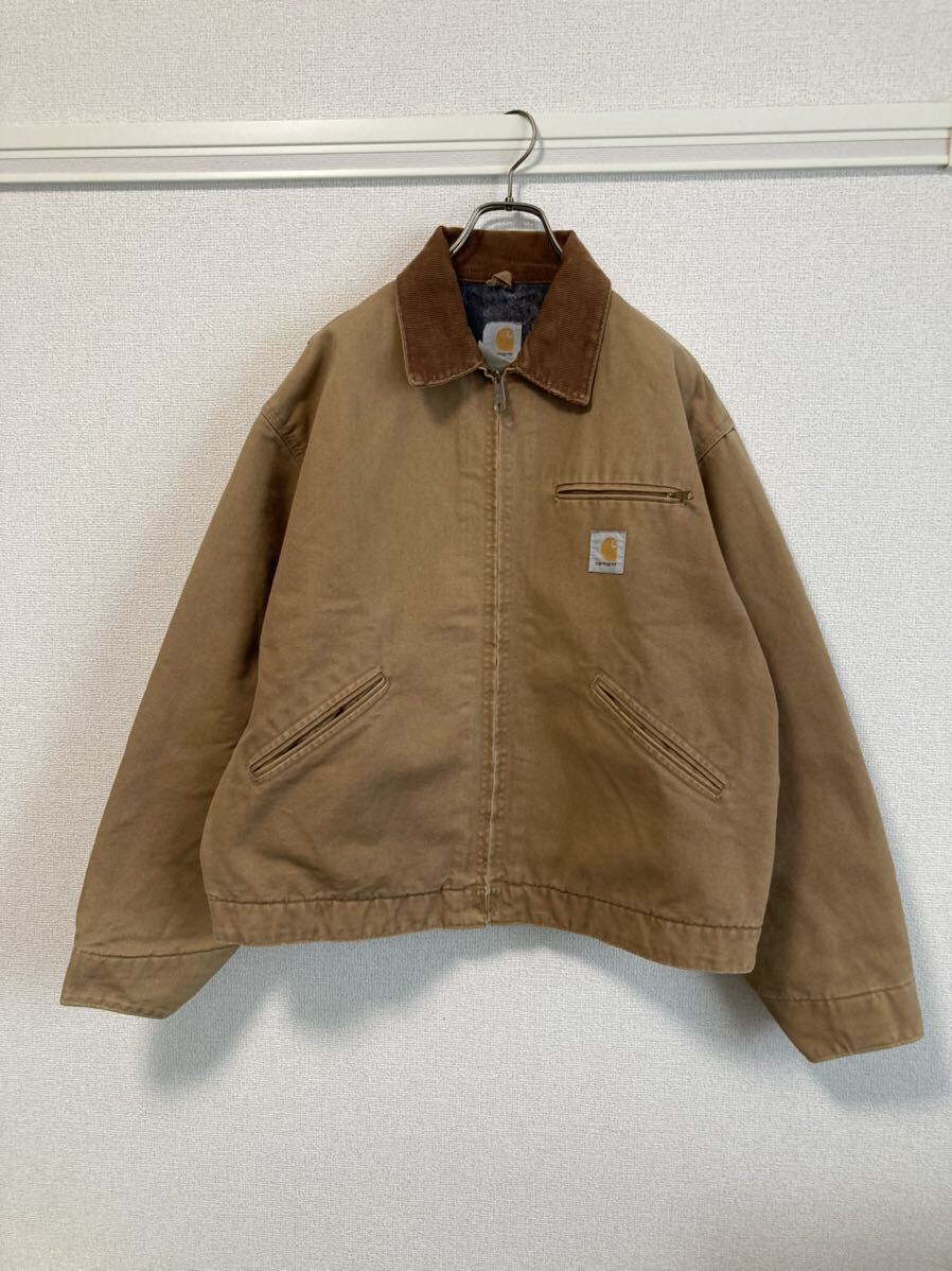 90s Carhartt カーハート デトロイトジャケット ダック ワーク ビンテージ キャメル サイズL位☆80s カバーオール サンタフェ アクティブの画像1