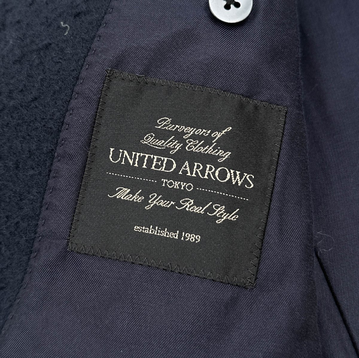 UNITED ARROWS ユナイテッドアローズ ウール ロング ピーコート チェスターコート 52 / 濃紺 ネイビー メンズ カセンティーノ生地の画像6