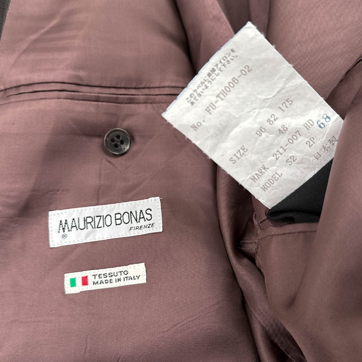 上下◆MAURIZIO BONAS イタリア製生地 セットアップ スーツ テーラードジャケット スラックスパンツ 48 / メンズ 紳士 日本製の画像5