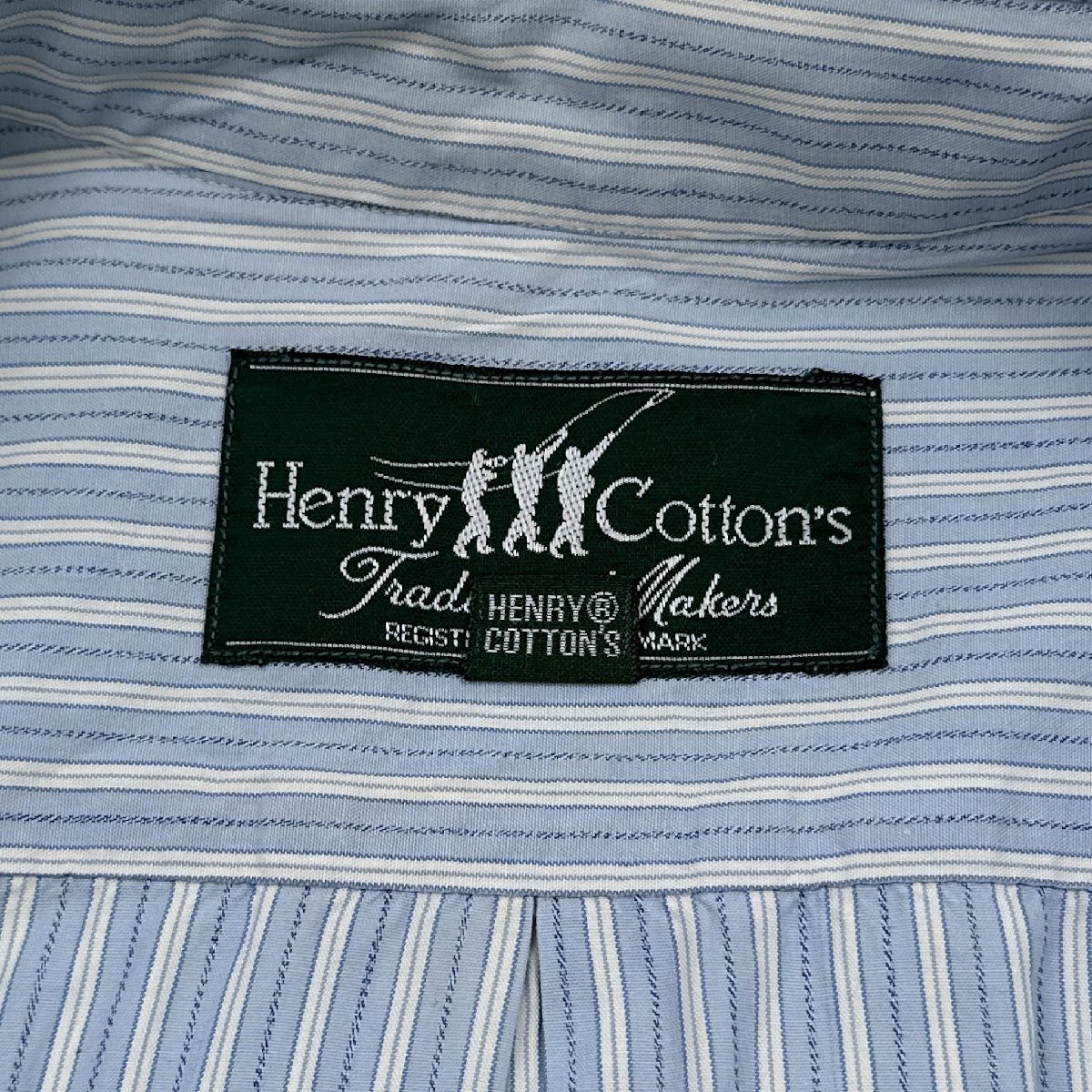 Henry Cotton's ヘンリーコットンズ ボタンダウン BD ストライプ 長袖シャツ ワイシャツ 39-15 1/2 /ブルー/レナウン/日本製の画像4