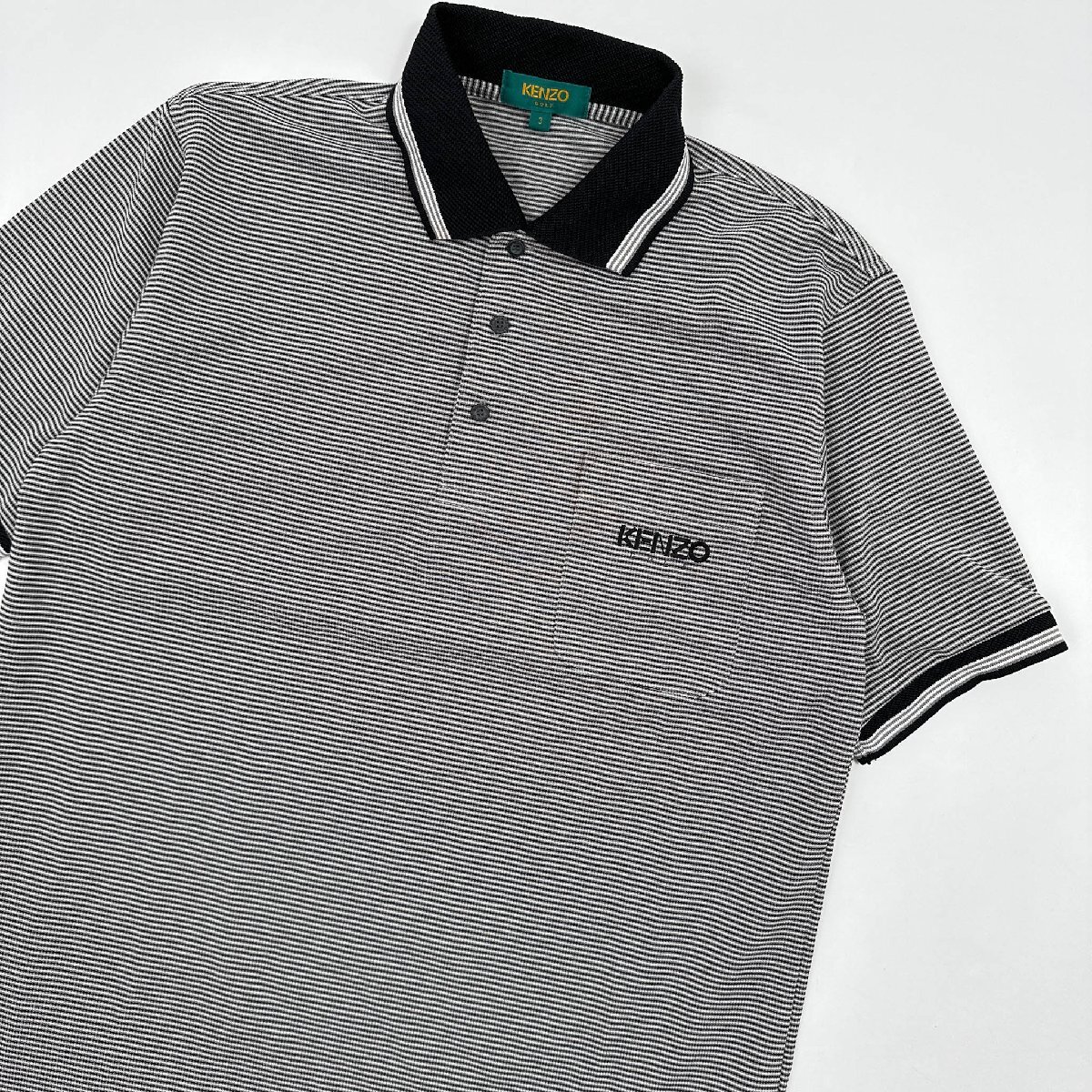 美品◆希少!!レア!!ビンテージ!!◆KENZO GOLF ケンゾー ボーダー 半袖 ドライ ポロシャツ ポケット付き サイズ 3/ゴルフ_画像2