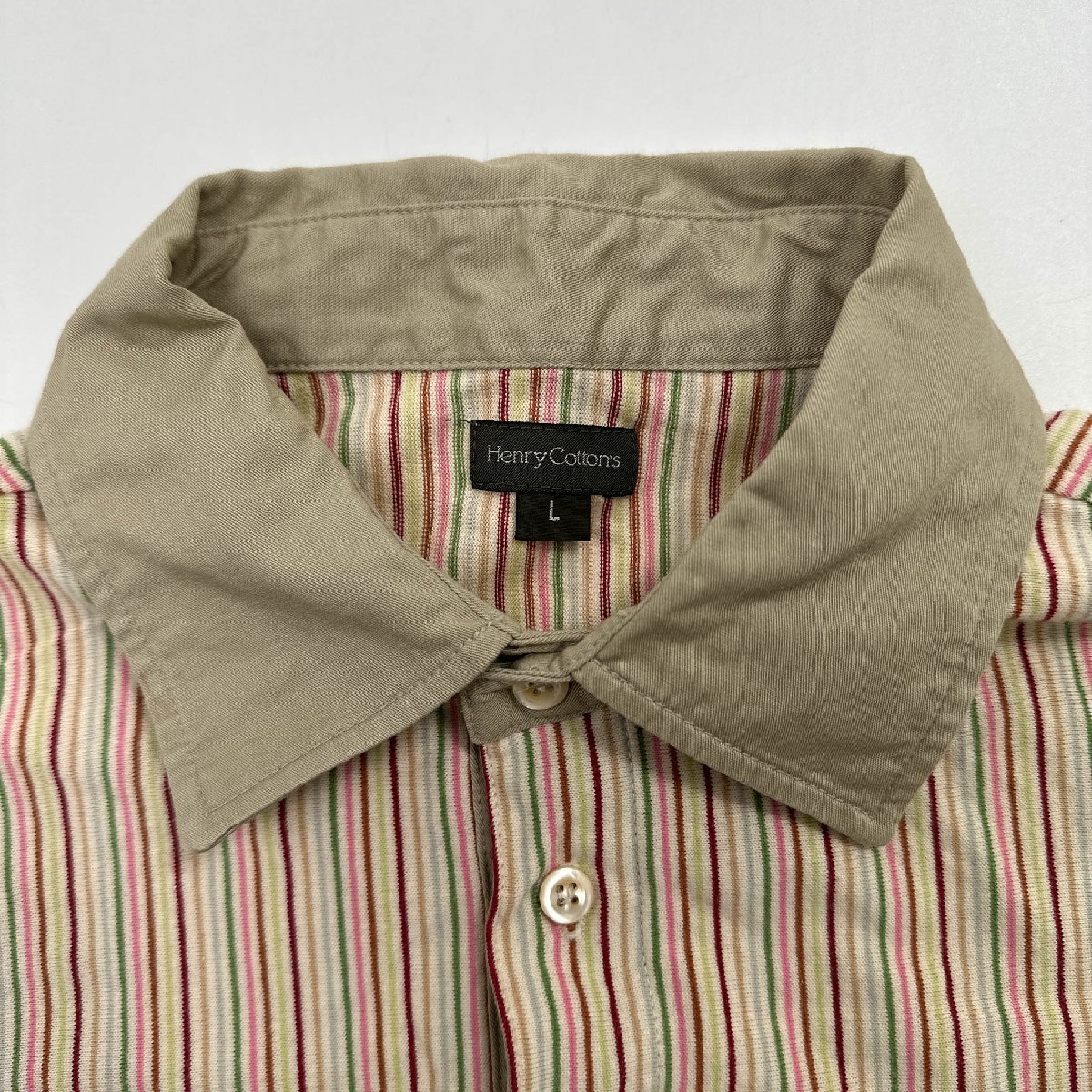 Henry Cotton's ヘンリーコットンズ ストライプ柄 半袖 ポロシャツ 衿切替 Lサイズ/メンズ_画像5