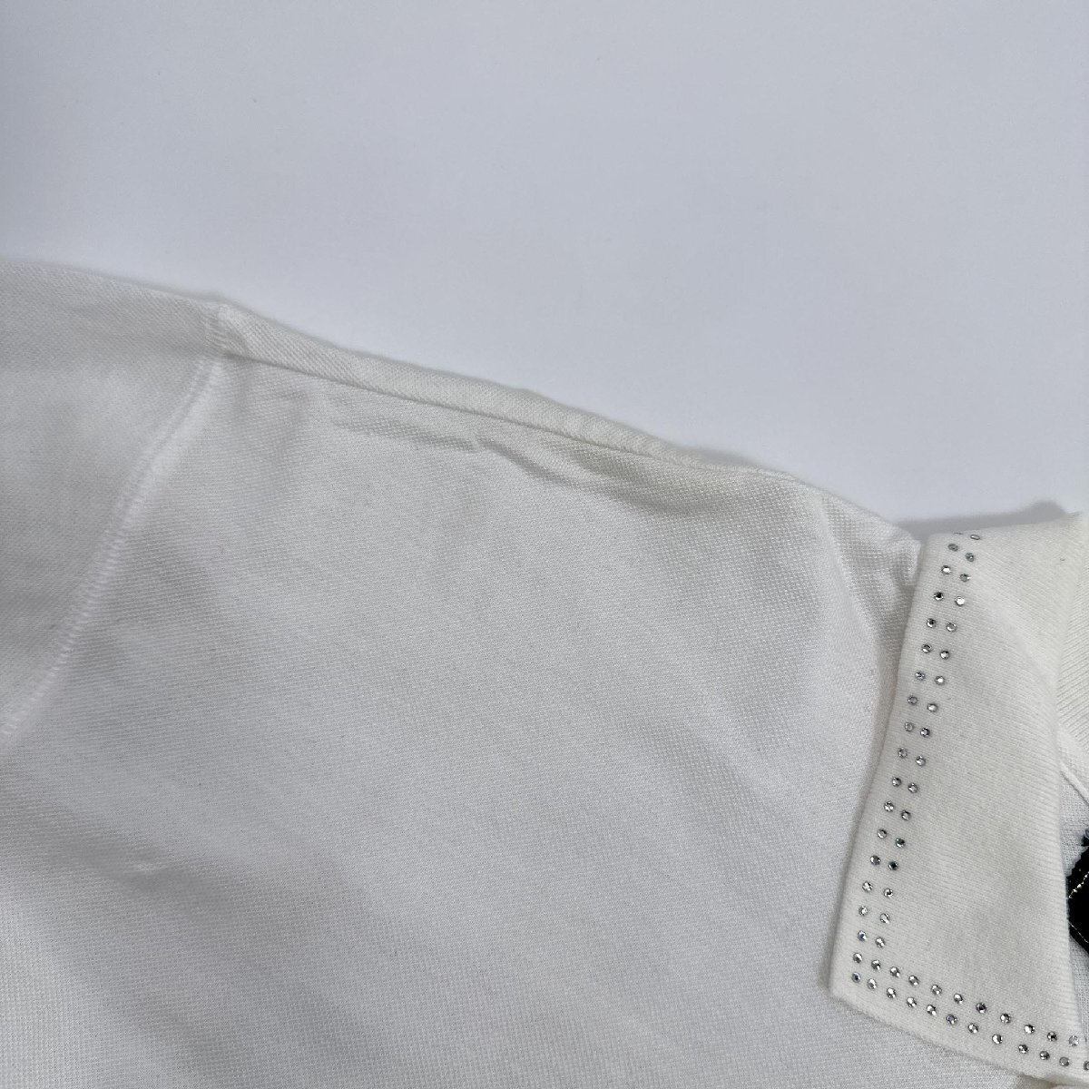 高級◆VALENZA PO SPORTS バレンザポー 豪華刺繍 金ボタン 半袖 ポロシャツ サイズ 40 /日本製/白/ホワイト/レディース/スワロフスキー_画像5