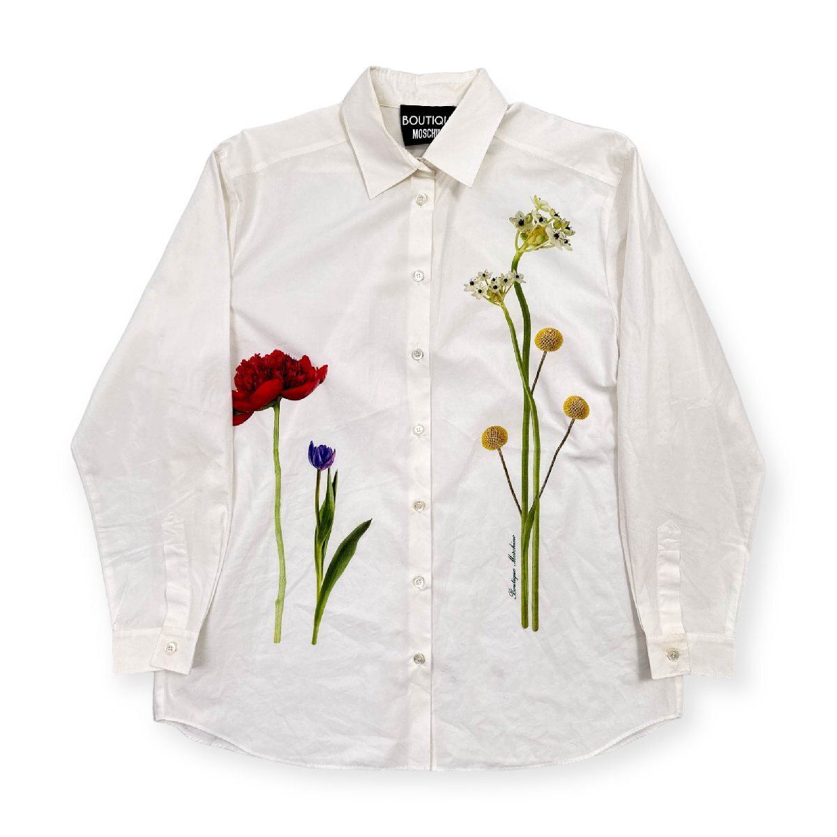 BOUTIQUE MOSCHINO モスキーノ フローラル 花柄 プリント デザイン シャツ ブラウス 40(I) /白 ホワイト ウールン商会代理の画像1