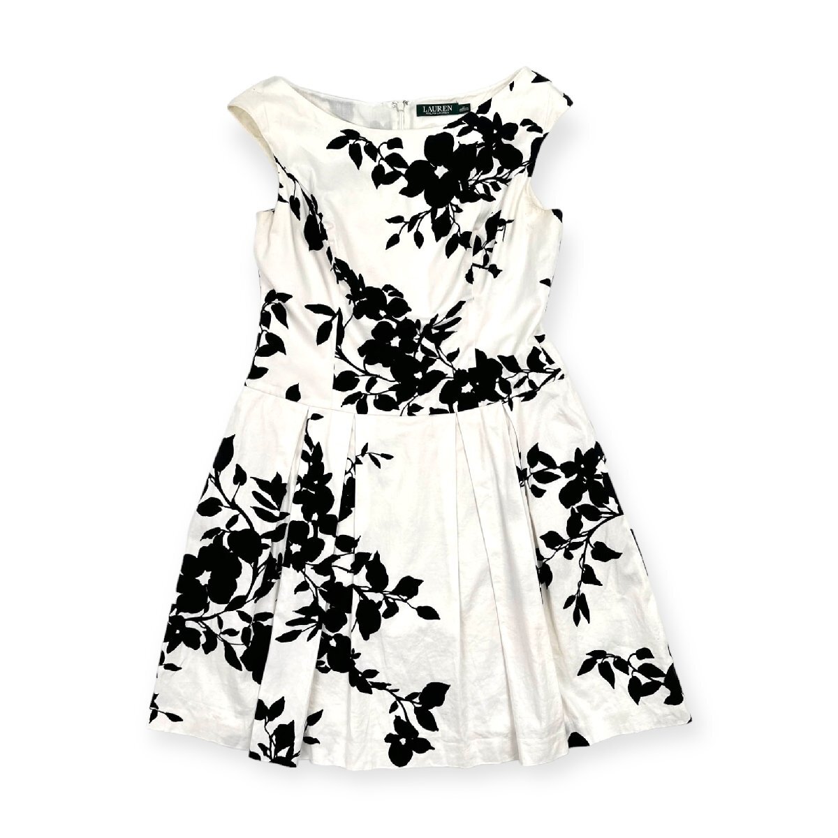 Ralph Lauren ローレンラルフローレン ボタニカルデザイン ノースリーブ ワンピース ドレス 12/ホワイト レディース ホワイト ブラックの画像1