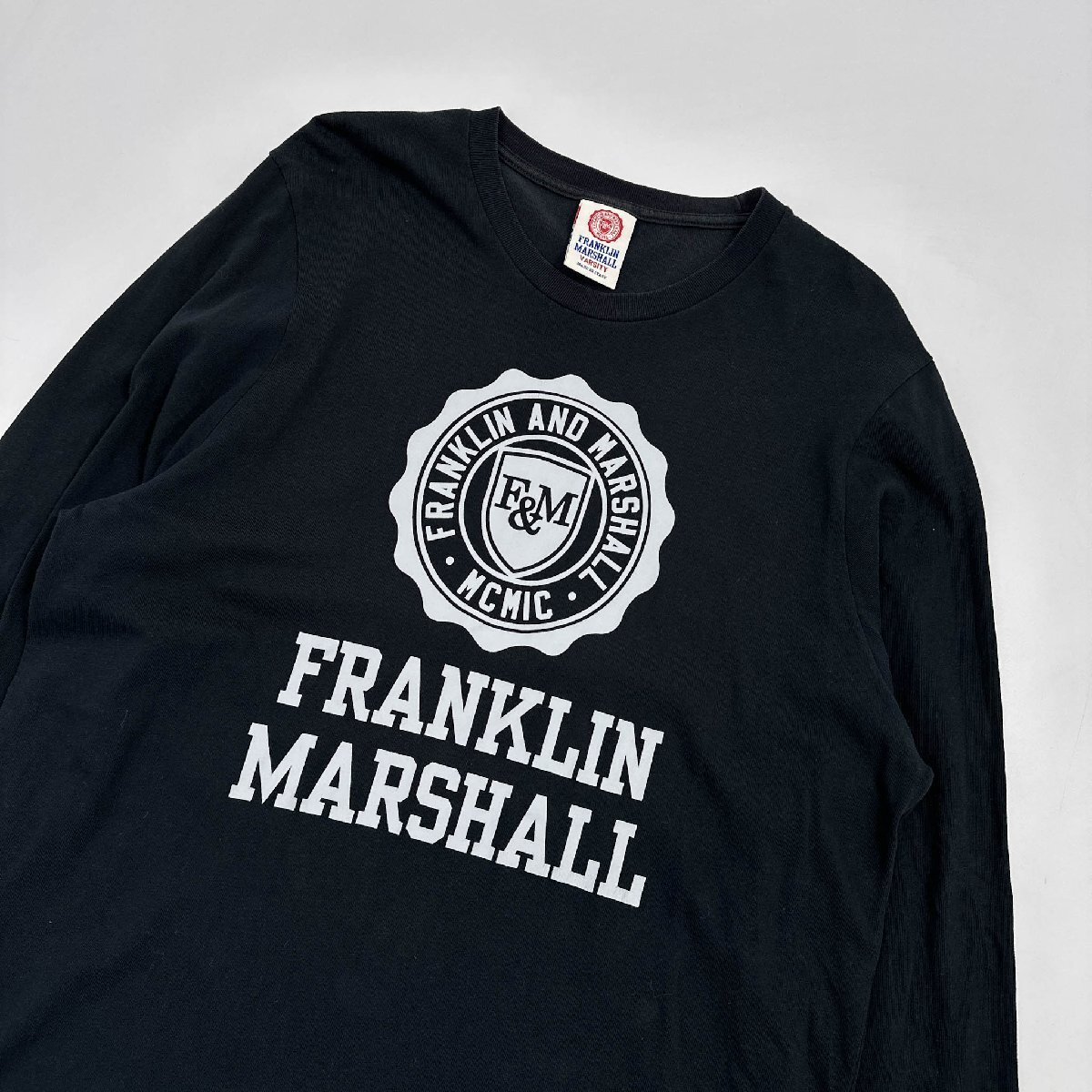 イタリア製◆FRANKLIN & MARSHALL フランクリンマーシャル VARSITY クルーネック ロンT ロングTシャツ 長袖 カットソー Mサイズ/ブラック系_画像2