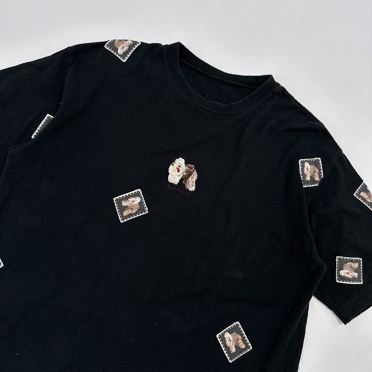 Karl Helmut Karl hell m total pattern dog design short sleeves T-shirt cut and sewn M size / black black / men's Pink House made in Japan 