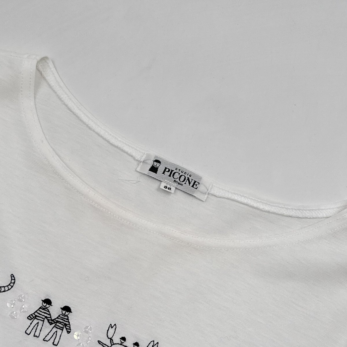 PICONE ピッコーネ ビーズ 刺繍 星座 デザイン 半袖Tシャツ カットソー サイズ 38 /白 ホワイト/レディース/日本製の画像3
