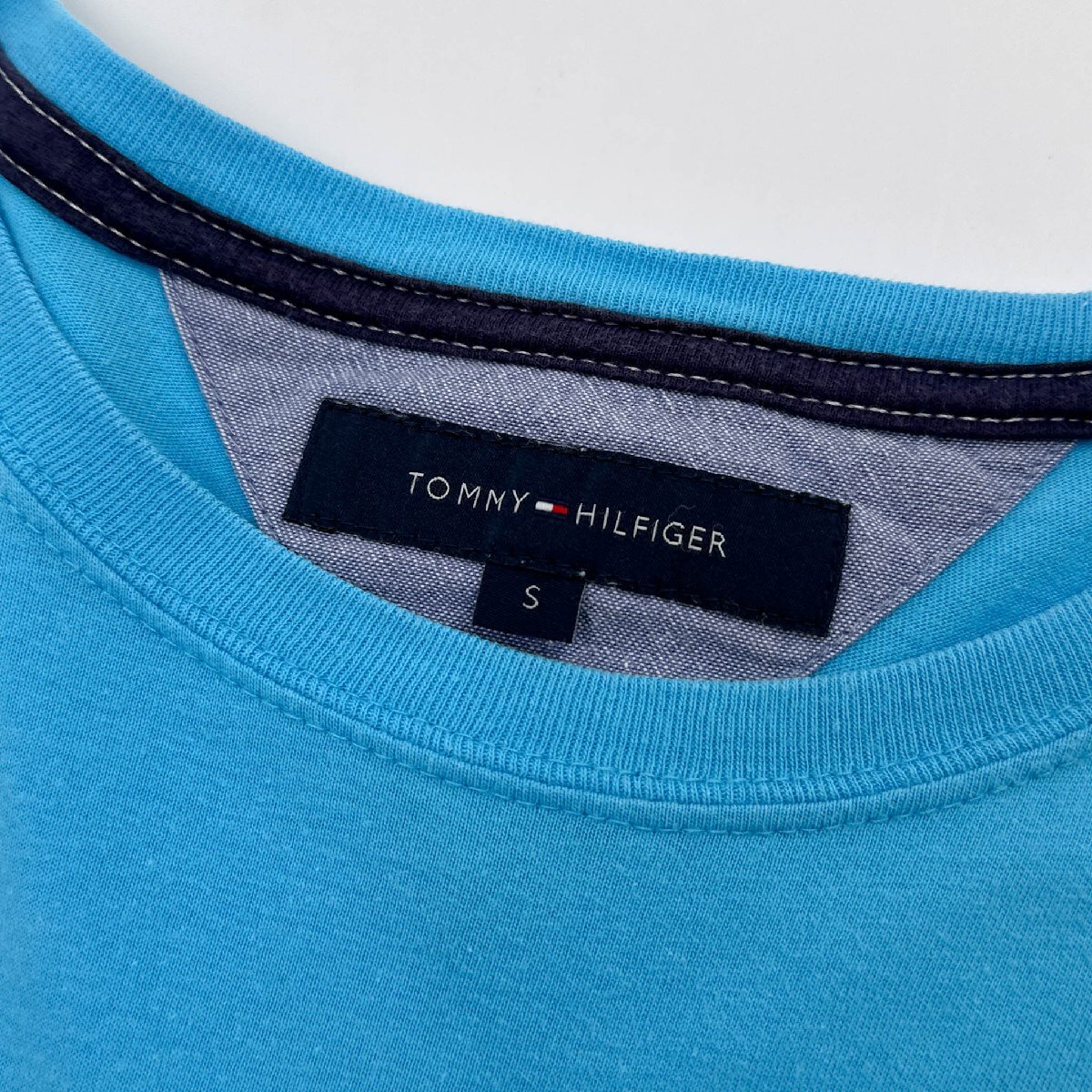 BIGロゴ◆TOMMY HILFIGER トミーヒルフィガー プリント 半袖Tシャツ カットソー Sサイズ/水色 メンズ_画像3