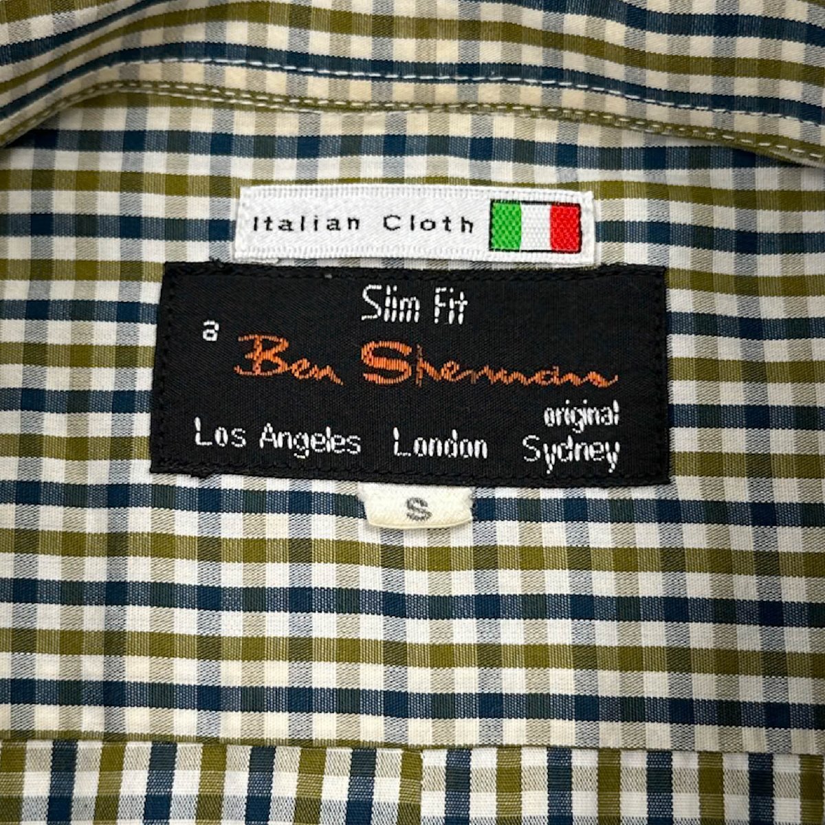 Ben Sherman ベンシャーマン Slim Fit イタリア製生地 チェック柄 ボタンダウン BD 半袖シャツ Sサイズ /マルチ/オーストラリア製_画像5