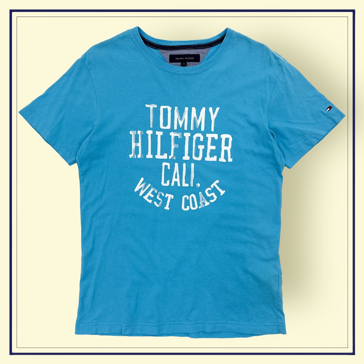 BIGロゴ◆TOMMY HILFIGER トミーヒルフィガー プリント 半袖Tシャツ カットソー Sサイズ/水色 メンズ_画像1