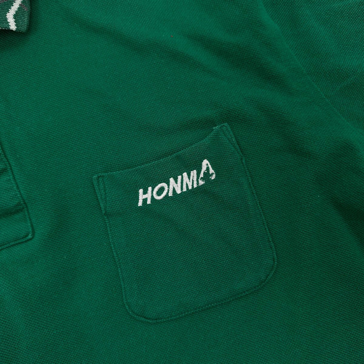 HONMA 本間ゴルフ ワンポイント刺繍 襟袖デザイン 半袖 ポロシャツ /緑/グリーン/日本製/鹿の子/コットン_画像3