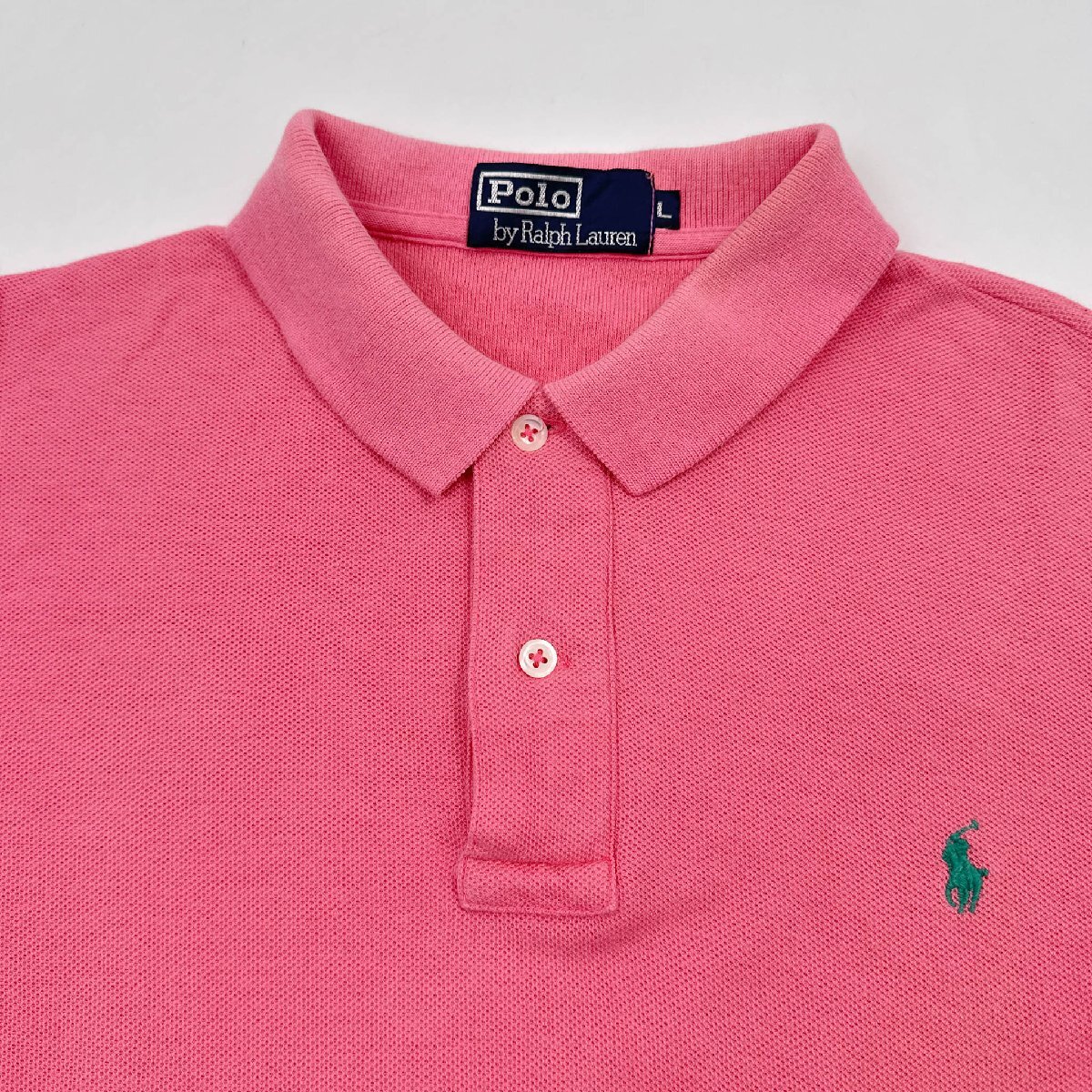 Polo by Ralph Lauren ポロラルフローレン 鹿の子 長袖 ポロシャツ Lサイズ / ピンク ビンテージ ナイガイ代理_画像3