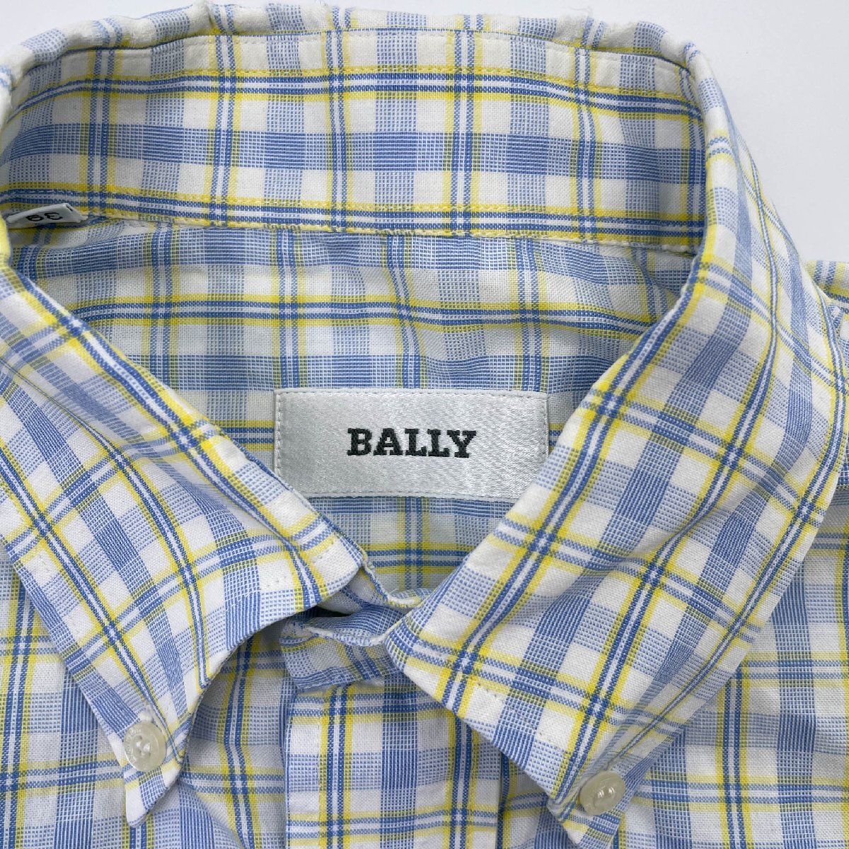 BALLY バリー チェック柄 半袖 シャツ サイズ 39/メンズ/紳士/ブルー イエロー 系_画像4
