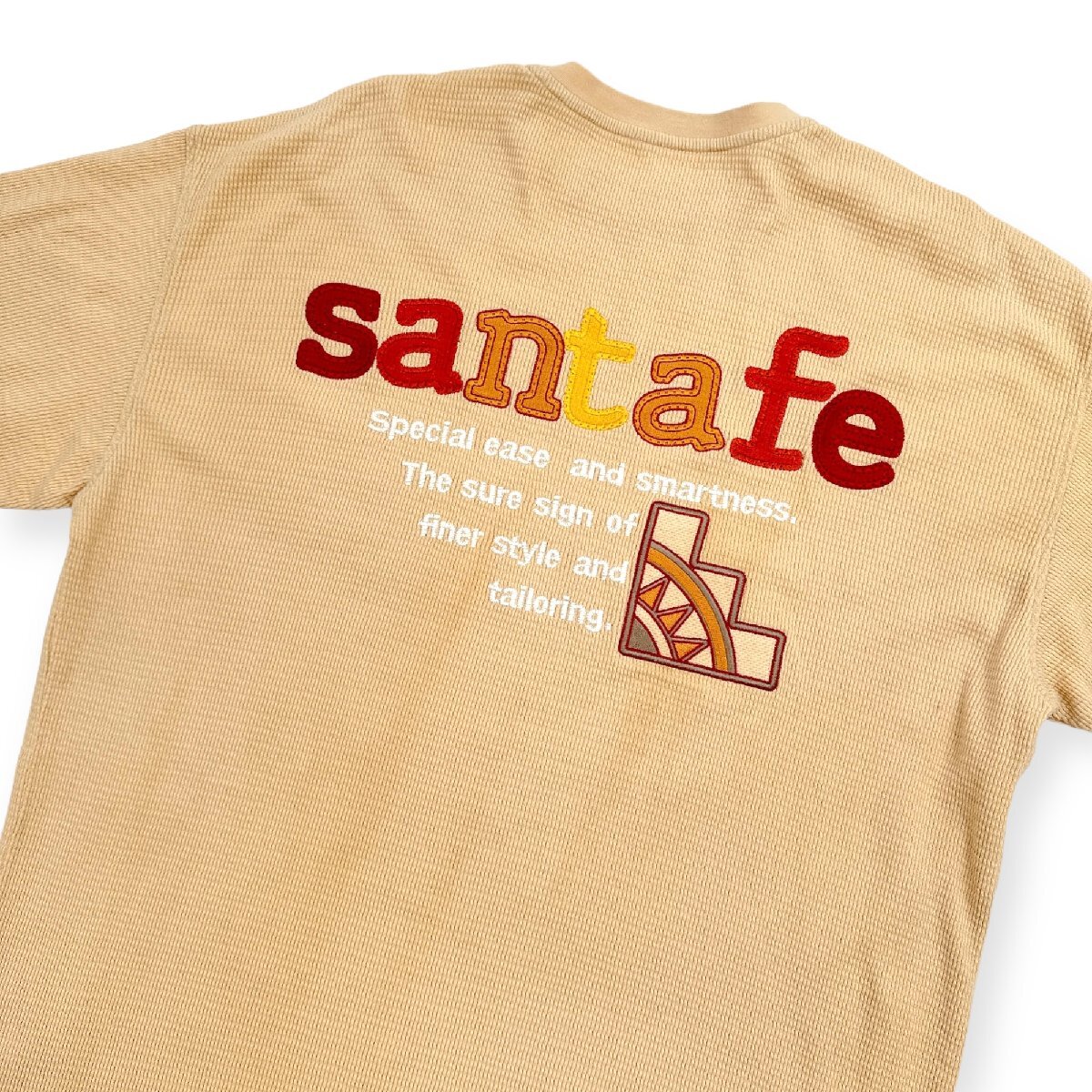 santa fe サンタフェ 背面BIG刺繍 サーマル ワッフル 半袖 Tシャツ カットソー /ベージュ/メンズ/日本製/大きいサイズ_背面画像です。