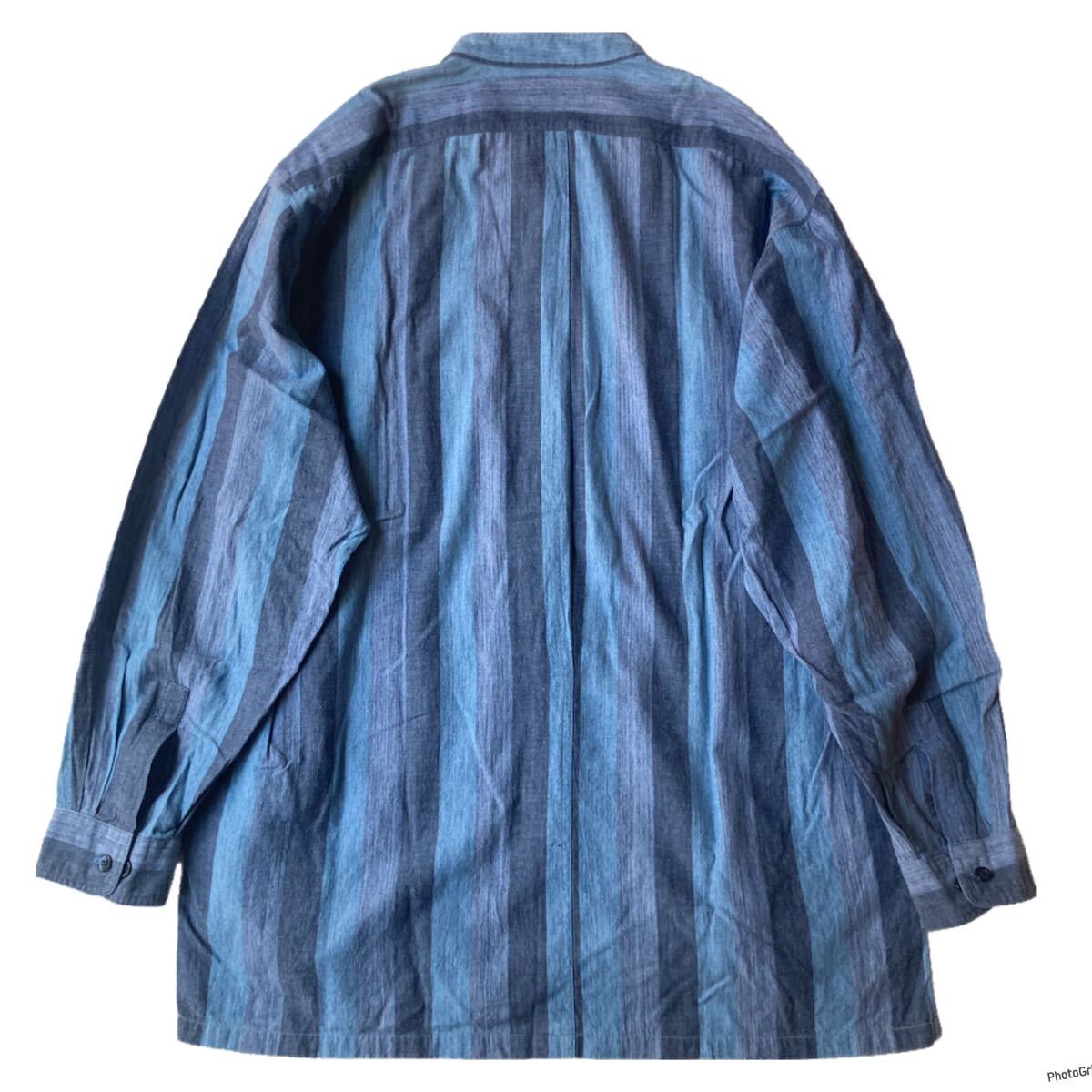 im ISSEY MIYAKE the shirts イッセイミヤケ ハミルトン期 アーカイブ ヴィンテージ バンドカラー シャツ ストライプ ジャケット デニム L_画像2