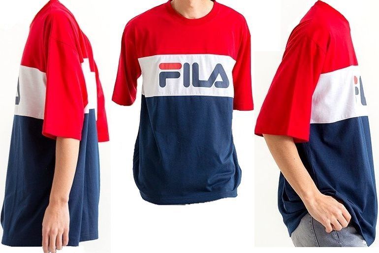 FILA フィラ Tシャツ メンズ レディース ユニセックス 半袖 Tシャツ プリント ロゴ BIG Tシャツ 切替 トップス レッド Lサイズ FM4799_画像5