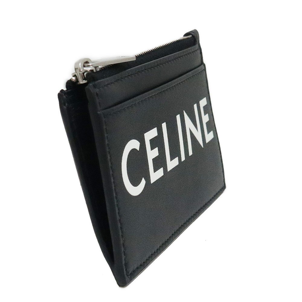（新品・未使用品）セリーヌ CELINE ロゴ ジップ カードホルダー コインケース 小銭入れ 財布 レザー ブラック 黒 白 10F993DMF.38SI 箱付の画像4