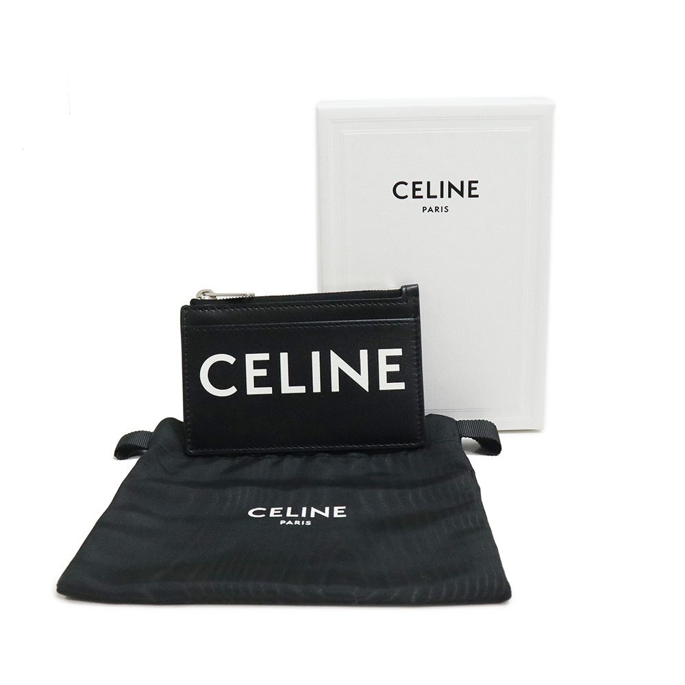 （新品・未使用品）セリーヌ CELINE ロゴ ジップ カードホルダー コインケース 小銭入れ 財布 レザー ブラック 黒 白 10F993DMF.38SI 箱付の画像2
