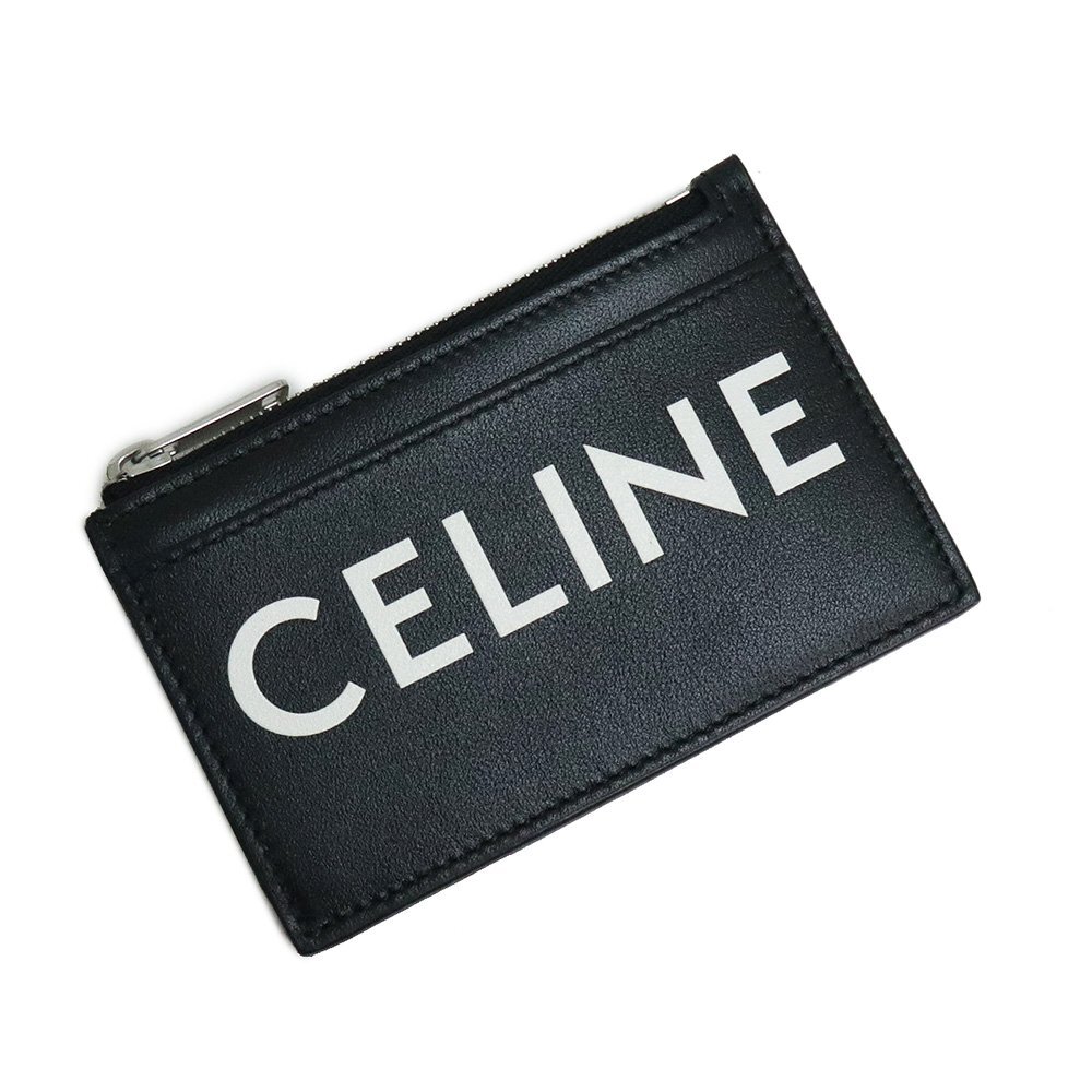 （新品・未使用品）セリーヌ CELINE ロゴ ジップ カードホルダー コインケース 小銭入れ 財布 レザー ブラック 黒 白 10F993DMF.38SI 箱付の画像1