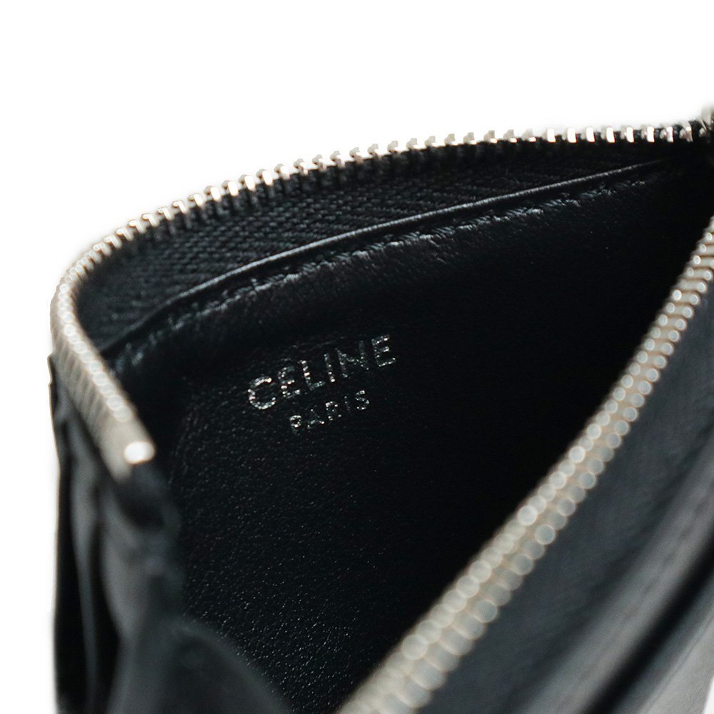 （新品・未使用品）セリーヌ CELINE ロゴ ジップ カードホルダー コインケース 小銭入れ 財布 レザー ブラック 黒 白 10F993DMF.38SI 箱付の画像7