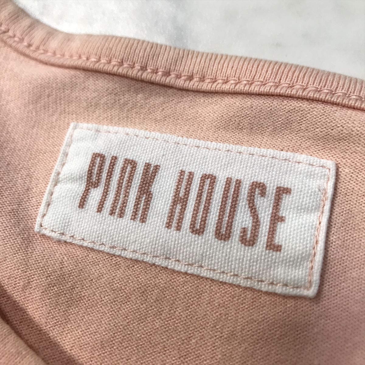 《良品◎》PINK HOUSE ピンクハウス★日本製*ブランドロゴ*花デザイン*半袖Tシャツ*カットソー*サーモンピンク*サイズM(LS423)◆YP_画像5