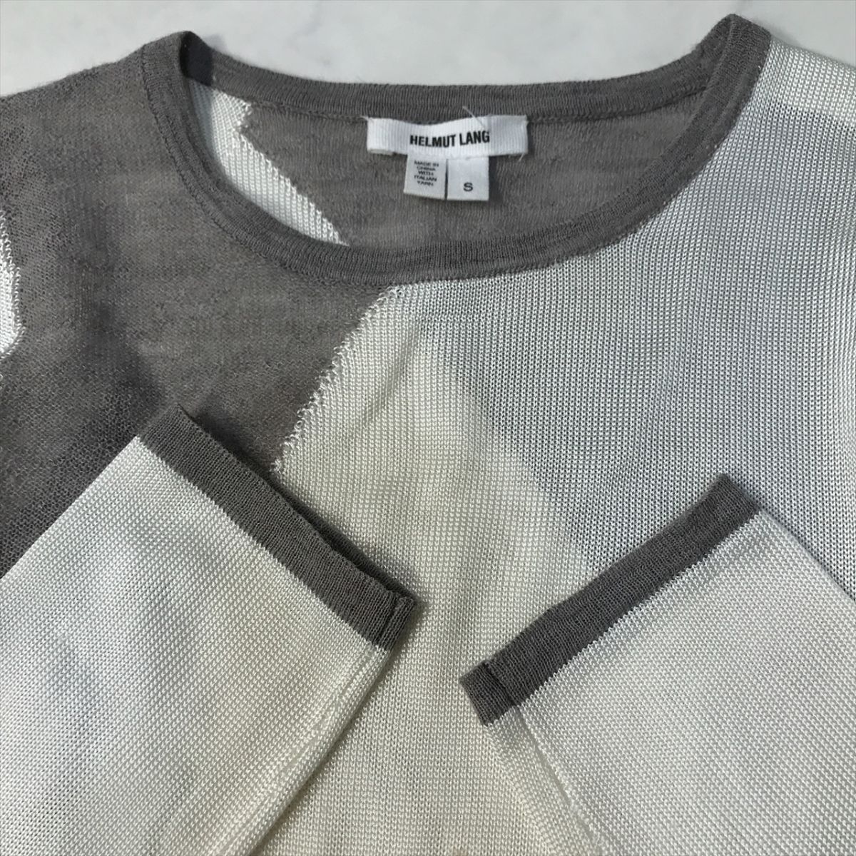 { superior article *}HELMUTLANG hell Mustang * design * knitted cut and sewn * white / gray * size S(MA6330)*S60