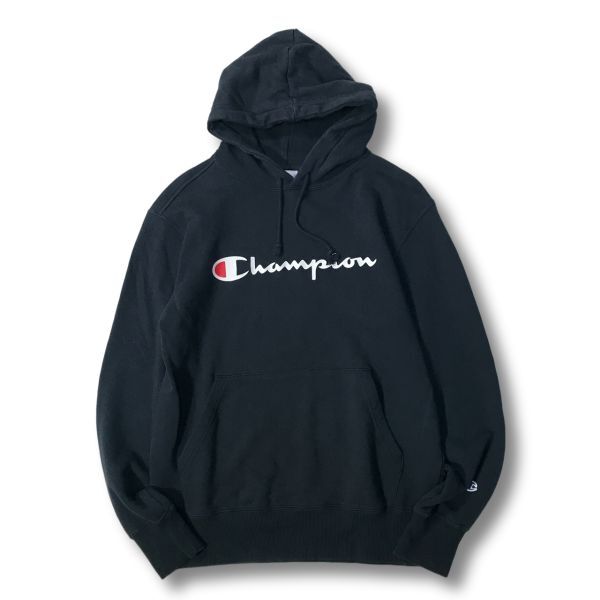 《良品◎》Champion チャンピオン★ビッグロゴ*フーデットプルオーバーパーカー*ブラック*サイズL(MA6202)◆S80_画像1