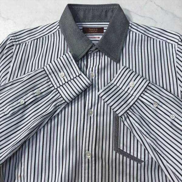 { recommended *}TAKEO KIKUCHI Takeo Kikuchi * stripe design shirt * cut and sewn * white (MA5943)*S60