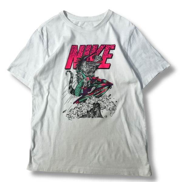 《良品◎》NIKE ナイキ★ビッグロゴ*半袖*ジェットスキー*トカゲ*イラストTシャツ*カットソー*ホワイト*サイズM(MS2733)◆YP_画像1