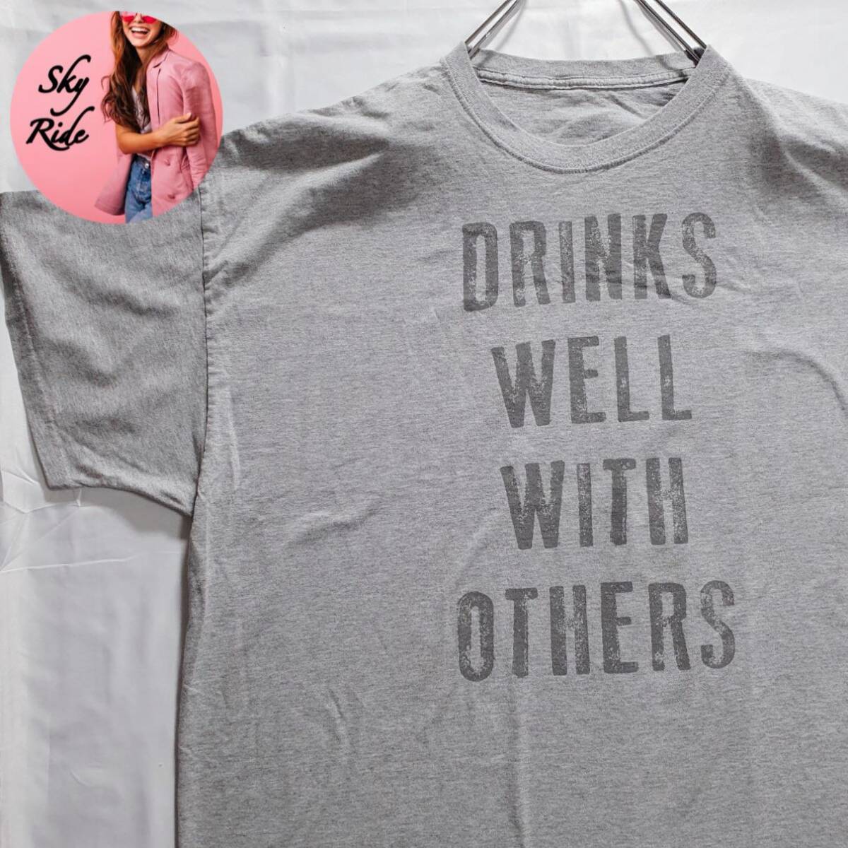 Drinks Well With Others メンズ 半袖 プリント ヴィンテージ Tシャツ 半袖Tシャツ ライトグレー 3XL 90's 古着 #MA0462_画像1