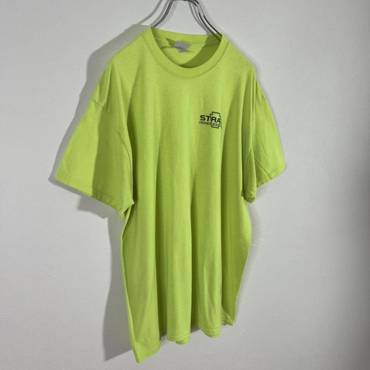 PORT&COMPANY ポートアンドカンパニー メンズ 半袖 企業ロゴ STRATA プリント ヴィンテージ Tシャツ 黄緑 XL 90's 古着 #TB0780