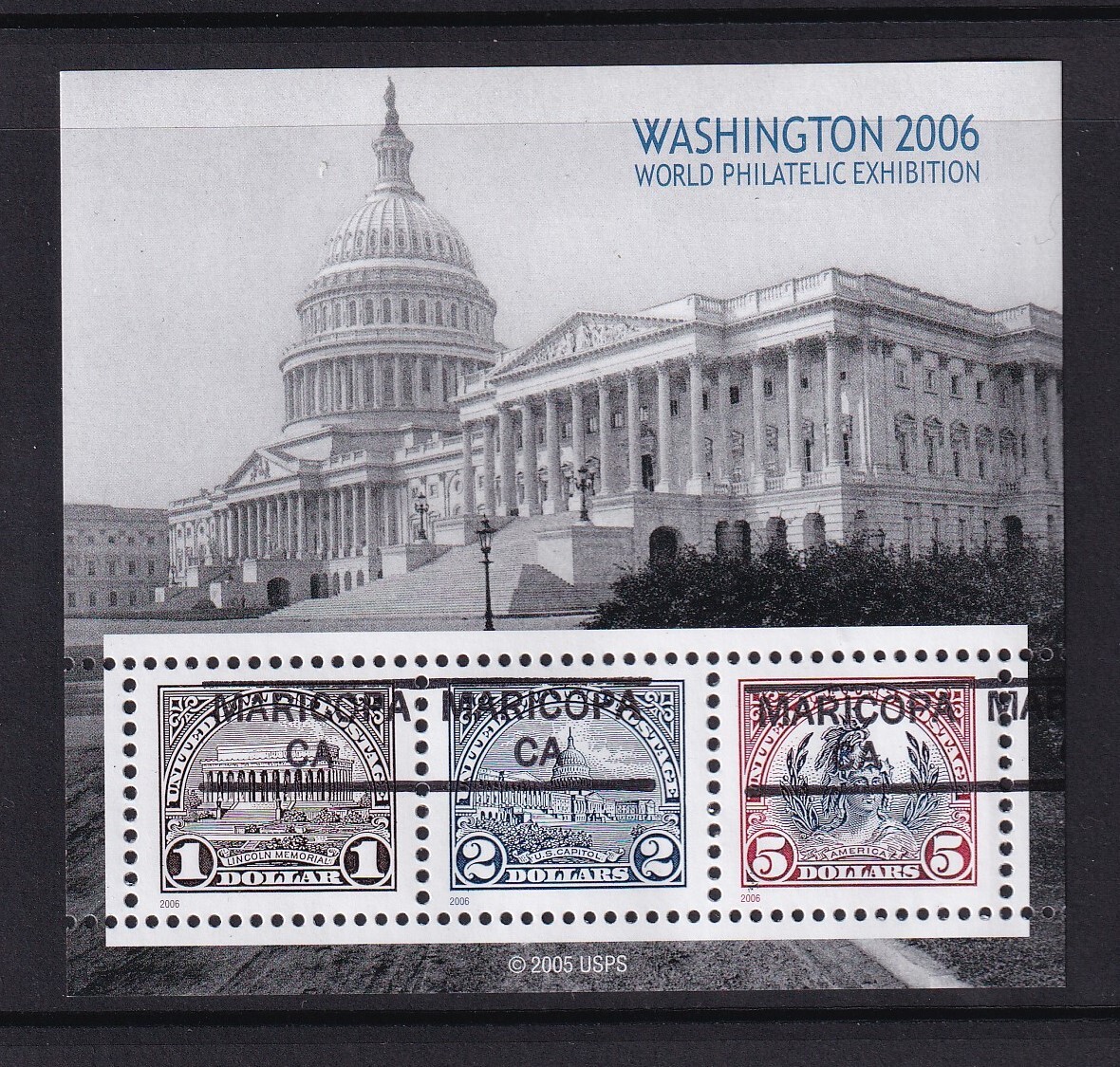 米国　＃４０７５　ワシントン国際切手展小型シート　プリキャンセル加刷_画像1