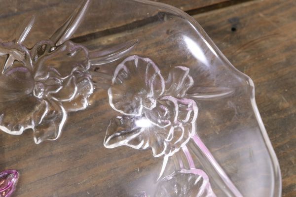 ☆未使用 HOYA ホヤ ガラス製 小鉢 5客 15cm 花柄 和食器 ピンク 元箱 保谷 Ja3110の画像5