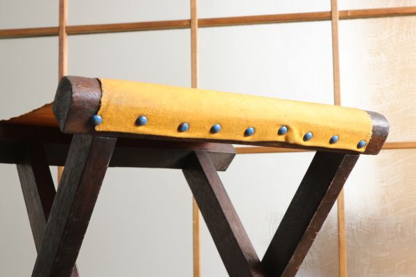 ☆昭和レトロ 折り畳み式 チェア 椅子 イス 木製 家具 古道具 古民具 アンティークビンテージ Ap1314の画像5
