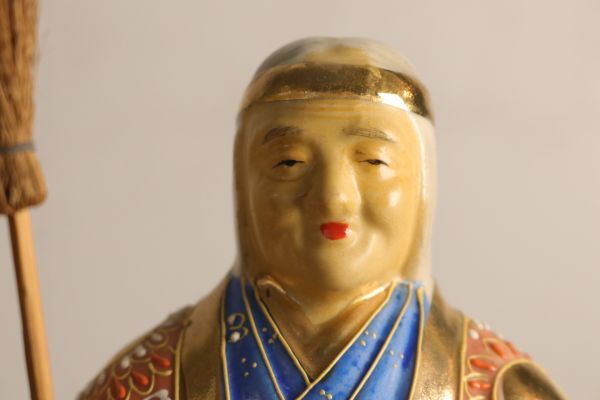 ☆美品 九谷焼 八幡窯 高砂 人形 翁 媼 金彩 色絵 置物 日本人形 長寿 健康 縁起物 陶器 和風 おきな おうな 工芸品 AP1808_画像3