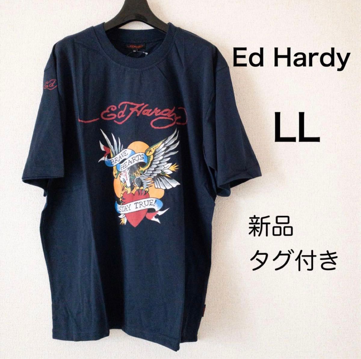 【新品タグ付き】エドハーディ Tシャツ 半袖 メンズ イーグル ネイビー LL