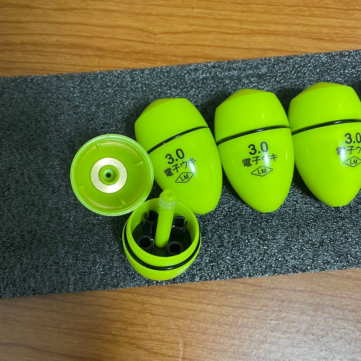 6個3.0号 黄綠色電子ウキ+  ウキ用ピン型電池 12個セット