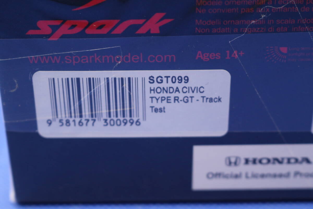 35-9 [現状品][未開封]スパーク 1/43 HONDA CIVIC TYPE R-GT-Track Test ホンダ シビック SGT099の画像6
