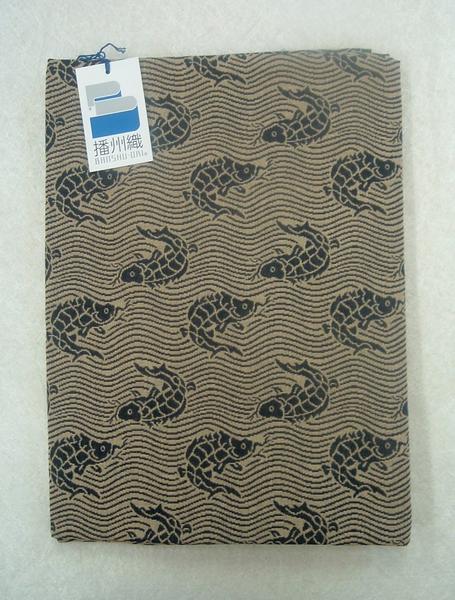 T467-3 cotton *.. woven * large size furoshiki [..* fish / navy blue * ground / beige ]110-