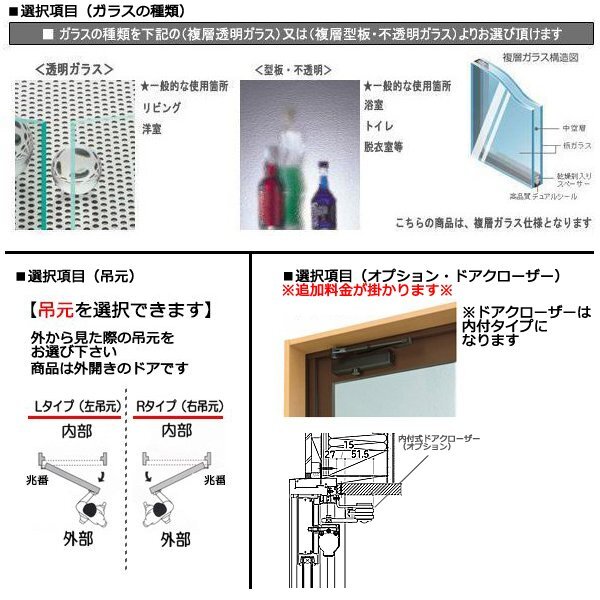 アルミ樹脂複合サッシ YKK エピソードNEO 全面ガラス　勝手口ドア Ｗ730×Ｈ2030 （06920）複層 (フローリング納まり)_画像4