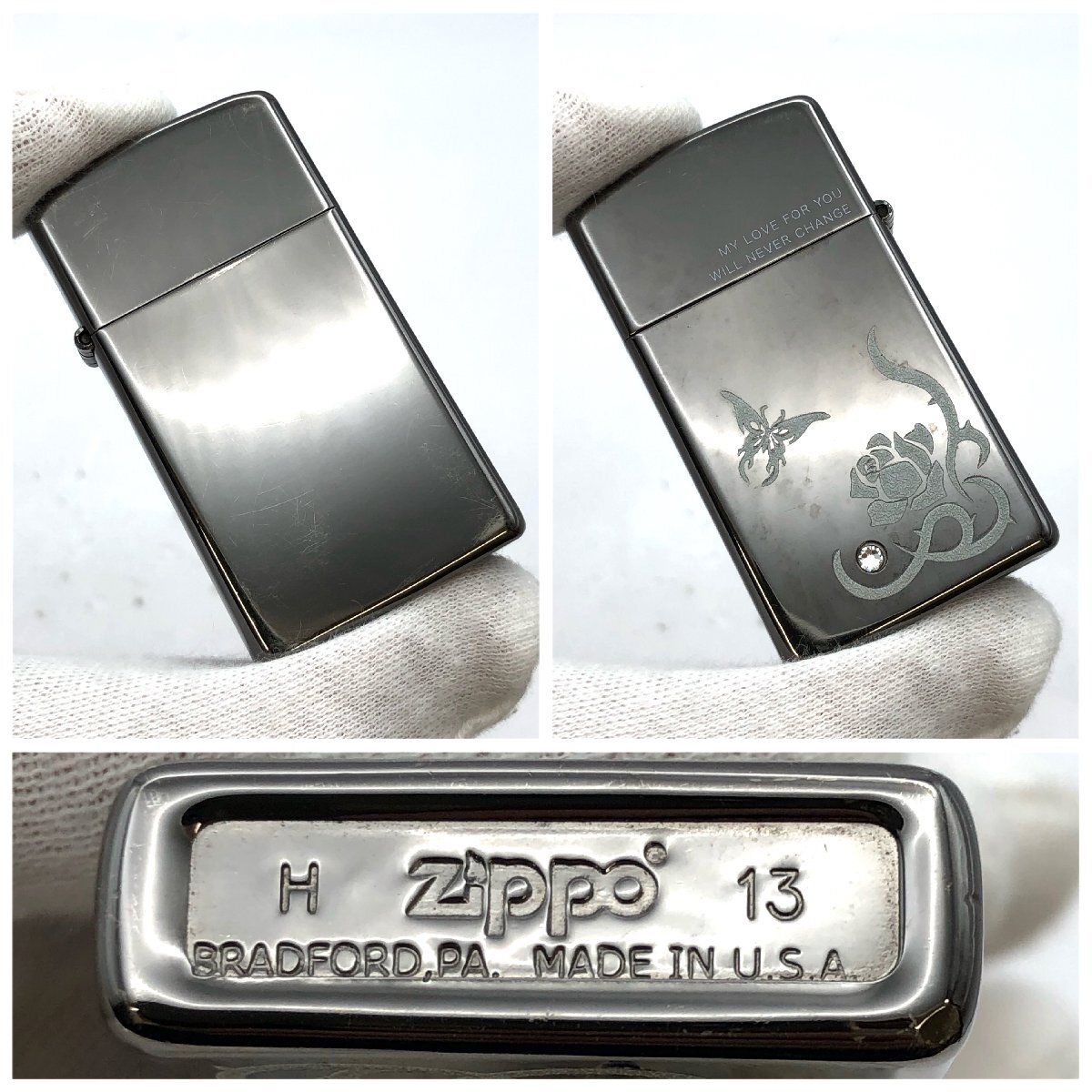 1円～/ZIPPO/ジッポー/スリム/ストーン/2013年製/ライター/煙草/喫煙具/喫煙グッズ/コレクション/火花OK/ジャンク/H056の画像4