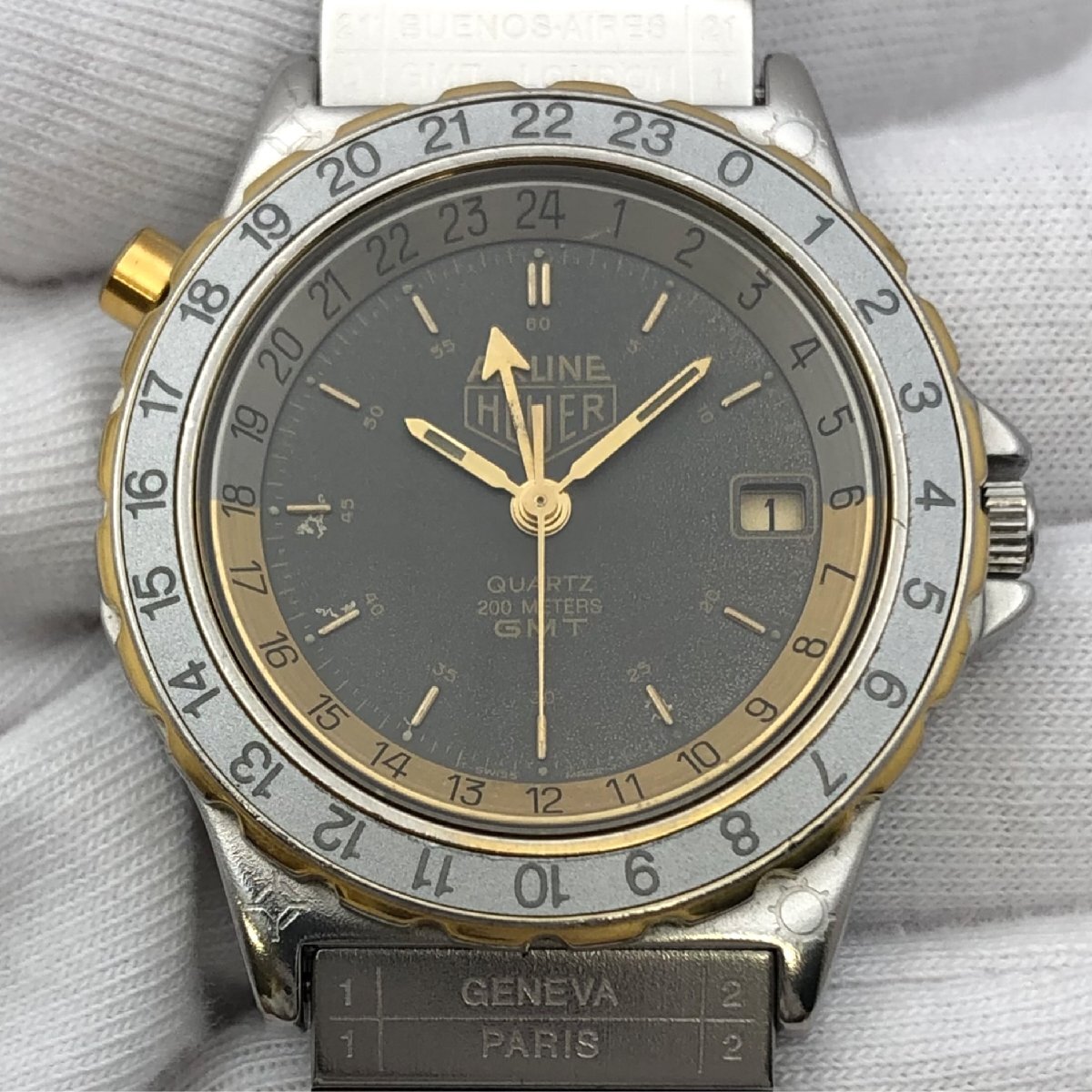 1円～/HEUER/ホイヤー/AIRLINE/エアーライン/895.313/GMT/デイト/コンビカラー/ラウンド/200M/クォーツ/メンズ腕時計/ジャンク/T156の画像5