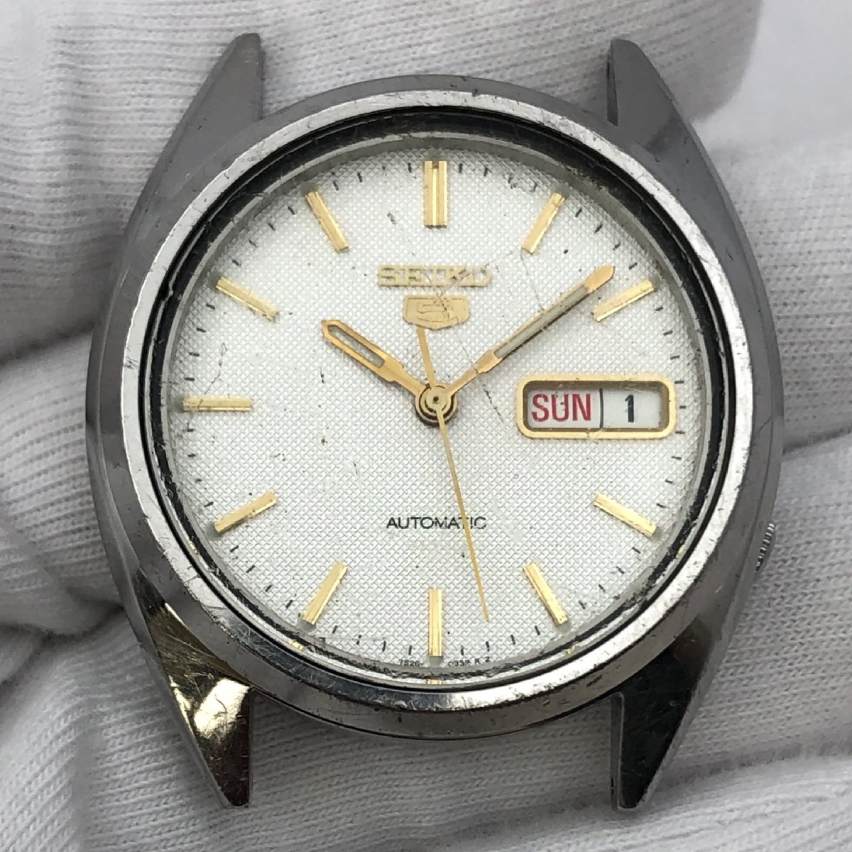 1円～/SEIKO/セイコー/5/ファイブ/7S26-3040/3針/デイデイト/シルバーカラー/ラウンド/自動巻/メンズ腕時計/稼動品/ジャンク/T161_画像3